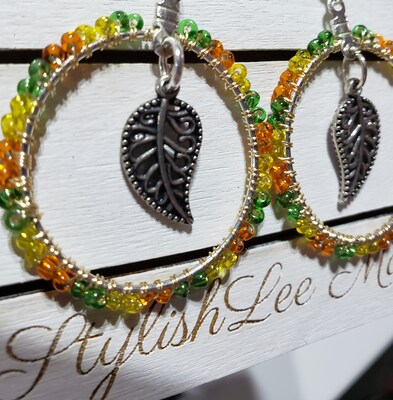 Beautiful Leaf Wire Wrapped Beaded Earrings - Handmade Accessory for the Fall Season - image2